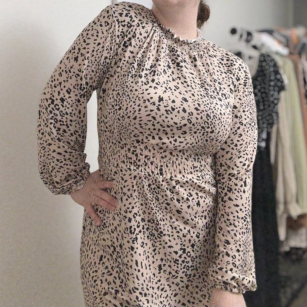 Taupe and Black smocked waist dress